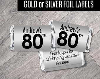 Personalized Milestone Mini Candy Wrappers: Gold or Silver Foil Labels (Set of 42)