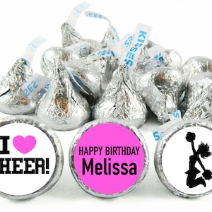 Set of 108 - I Heart Cheer Stickers for Hershey&#39;s Kisses. Cheer Kiss Labels - Personalized Cheer Party Favors - #IDGB205