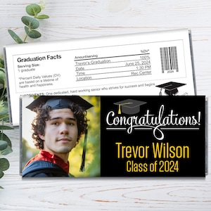 We Print - Congratulations Class of 2025 Graduation Candy Bar Wrappers - Personalized Photo Graduation Favors - Set of 12