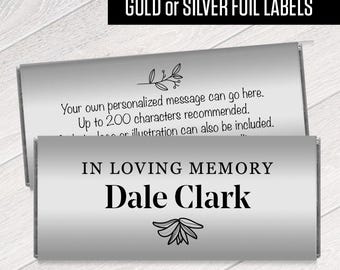 Personalized In Loving Memory Hershey Kisses Labels: Gold or Silver Foil - Set of 12