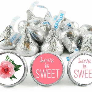 Set of 108 - Love is Sweet Kiss Stickers for Hershey&#39;s Kisses. Wedding Labels for Kiss - Wedding Party Favors - #IDWED703