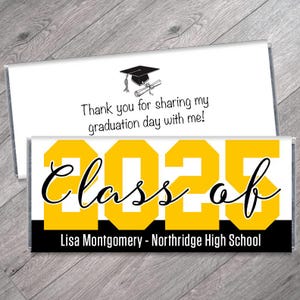 Class of 2025, any year, any color - Graduation Candy Bar Wrappers - Personalized Graduation Party Favors - 2025 Graduation - Set of 12