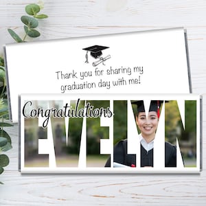 We Print - Class of 2025 Personalized Cutout Photo Favors - 2025 Graduation Candy Bar Wrappers - High School Graduation Favors - Set of 12