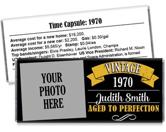 Aged to Perfection Vintage Photo Birthday Candy Bar Wrappers - Adult Milestone Favors 40th, 50th, 60th, 70th, 80th Any Age - Set of 12