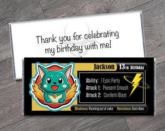 Gaming Character Birthday Candy Bar Wrappers: Personalized Party Favors - Set of 12