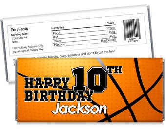 Set of 12 - Basketball Candy Bar Wrappers - Basketball Birthday Party Favors - Boy Birthday Party Wrappers for Chocolate