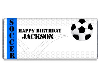 Set of 12 - Soccer Candy Bar Wrappers - Soccer Team Favors - Soccer Birthday Party Favors - Change the color of the stripe - #IDBB160