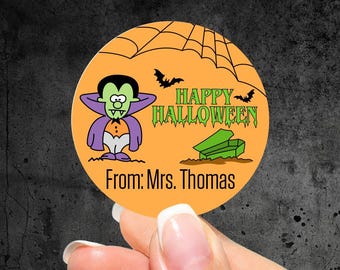 2" or 3" Round Label Personalized Vampire Halloween Stickers, Halloween Favor Bag Labels, Labels for Halloween Goodie Bags