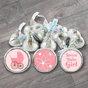 Set of 108 - Girl Baby Shower Stickers for Hershey&#39;s Kisses. Pink Carriage Baby Shower Kiss Labels - Girl Baby Shower Favors - #IDGBS405