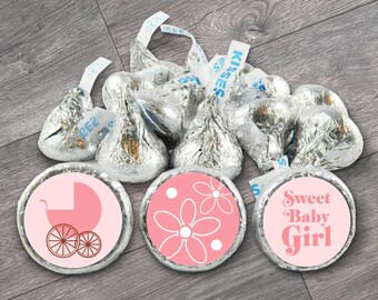 Girl Baby Shower Hershey Kiss Stickers: Pink Carriage Favors (Set of 108)