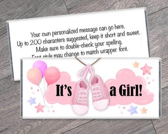 Set of 12 - Baby Girl Shoes Baby Shower Candy Bar Wrappers - Personalized Girl Baby Shower Favors - Wrappers for Hershey's Chocolate