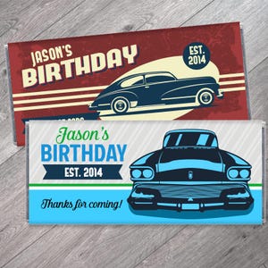 Retro Vintage Car Candy Bar Wrappers - Vintage Car Personalized Birthday Candy Bar Wrappers - Car Party Favors - Set of 12 - #IDBB145