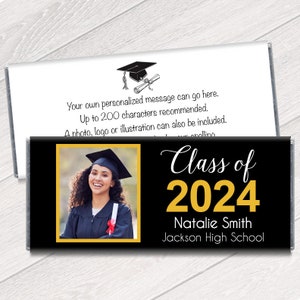 We Print - Personalized Graduation Favors - Class of 2025 Graduation Candy Bar Wrappers with Framed Photo - 2025 Grad Party - Set of 12