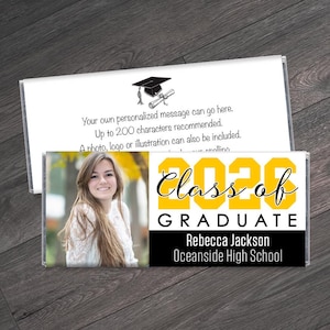 We Print - Class of 2026 Graduation Candy Bar Wrappers with Photo - Personalized Graduation Favors - 2026 Graduation Celebration - Set of 12