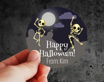 2" or 3" Round Label Personalized Skeletons Halloween Labels, Halloween Favor Bag Labels, Labels for Halloween Goodie Bags