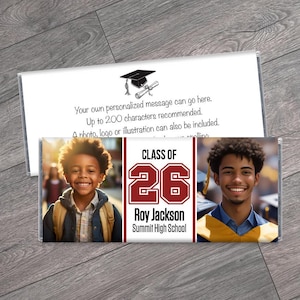 We Print - Class of 2026 Personalized Graduation Candy Bar Wrappers 2 Photos. Match school colors. Graduation Favors - Set of 12
