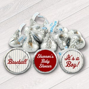Set of 108 - Vintage Baseball Hershey&#39;s Kisses Stickers. Vintage Baseball Baby Shower Kiss Labels - Personalized Shower Favors - #IDGBS401