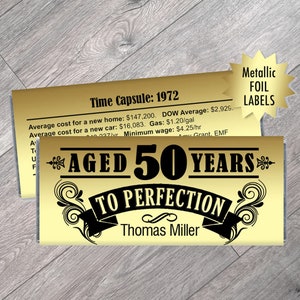 Gold Foil Candy Bar Wrapper Labels - Aged to Perfection Birthday Stickers for Chocolate Bars - Milestone Favors 50th any Age - Set of 12