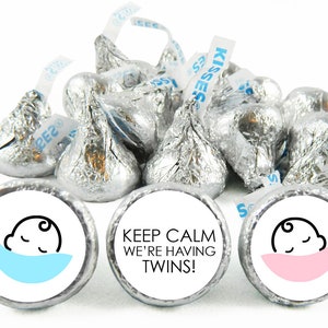 Set of 108 - Twin Boy Girl Stickers for Hershey&#39;s Kisses. Twin Baby Shower Kisses - Twin Favors - Keep Calm We&#39;re Having Twins - #IDGBS412