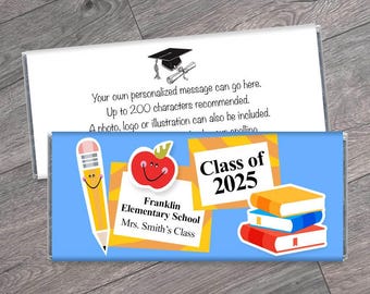 We Print - Elementary School Graduation Favors - Class of 2025 Candy Bar Wrappers - Kindergarten Graduation Party Favors - Set of 12