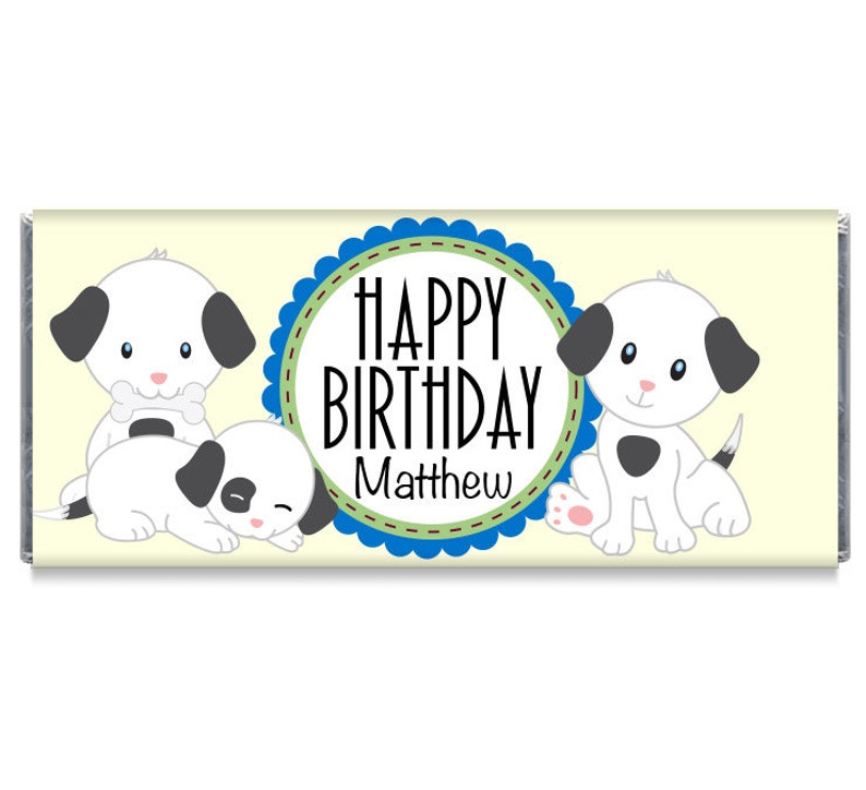 #IDBB157 Puppies Boy Birthday Party Favors Puppies Boy Birthday Party Personalized Candy Bar Wrappers