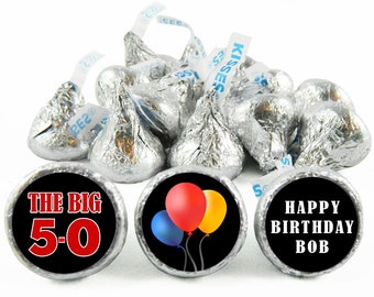 The Big 5-0, any age, Birthday Labels for Hershey's Kisses. Milestone Adult Kiss Stickers. 40, 50, 60 any age - Set of 108