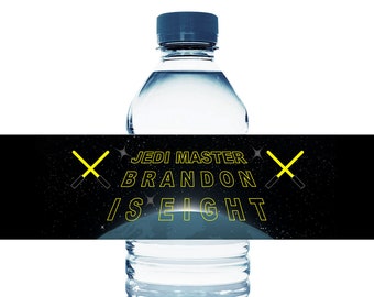 Jedi Master Water Bottle Labels. May the Force Party Favors. Light Saber Water Bottle Stickers - Set of 10