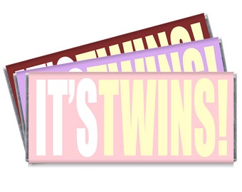 Set of 12 - It's Twins! Twin Girl Baby Shower Candy Bar Wrappers - Twin Shower Favors - #IDTBS501