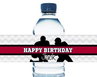 Red and Black Football Water Bottle Labels - Personalized Boy Birthday Water Bottle Labels with Football Theme - Set of 10