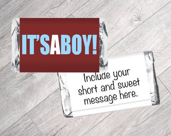 It's a Boy Mini Candy Bar Labels: Baby Shower Favors, Personalized Stickers (Set of 42)