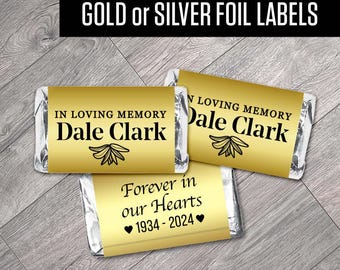Personalized Memorial Stickers: Gold or Silver Foil Labels - Set of 42