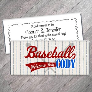 Retro Baseball Baby Shower Candy Bar Wrappers: Personalized Baby Shower Favors (Set of 12)