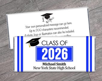 We Print - Class of 2026 Graduation Candy Bar Wrappers - Personalized Graduation Party Favors - Any Color - Set of 12