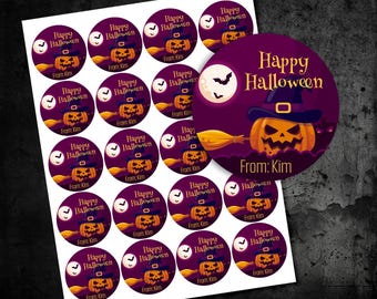 2" or 3" Round Personalized Spooky Pumpkin Halloween Labels, Halloween Favor Bag Labels, Labels for Halloween Goodie Bags