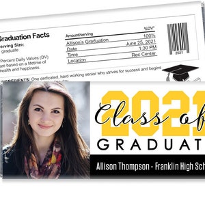 Class of 2024 Graduation Candy Bar Wrappers with Photo - Personalized Graduation Party Favors - 2024 Graduation Celebration - Set of 12