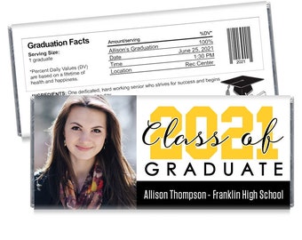 Class of 2024 Graduation Candy Bar Wrappers with Photo - Personalized Graduation Party Favors - 2024 Graduation Celebration - Set of 12