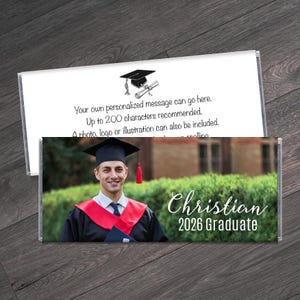 We Print - One Large Photo with Name Personalized Graduation Candy Bar Wrappers - Grad Party Favors - 2026 Photo Grad Favors - Set of 12
