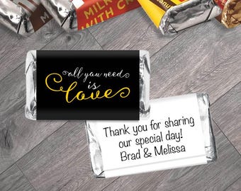 All You Need is Love Mini Candy Bar Labels - Wedding Labels for Hershey Miniatures - Wedding Favors - Set of 42