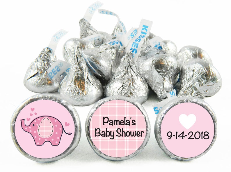 Set of 108 Elephant Stickers for Hershey's Kisses. Girl Elephant Baby Shower Kiss Labels Elephant Party Favors IDGBS405 image 1