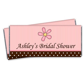 Set of 12 - Personalized Bridal Shower Candy Bar Wrappers - Pink and Brown Dots Wedding Favors