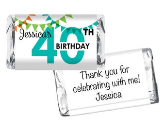 Miniatures Candy Bar Labels - Adult Birthday Favors - 40th, 50th, 60th, 70th, 80th Party - Any Age - 42 Ct.