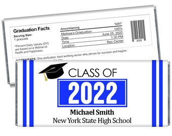 Class of 2024 Graduation Candy Bar Wrappers - Personalized Graduation Party Favors - Many color choices - Set of 12