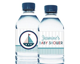 Set of 10 - Nautical Boat Baby Shower Water Bottle Labels - Nautical Theme Shower Water Bottle Labels