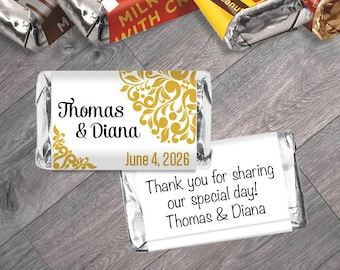 Any Color, Personalized Mini Candy Bar Labels - Mini Candy Bar Wrappers for Hershey Miniatures - Wedding Favors - Set of 42