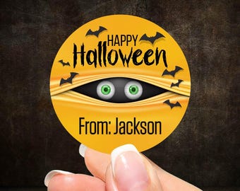 2" or 3" Round Label Personalized Spooky Eyes Halloween Labels, Halloween Favor Bag Labels, Labels for Halloween Goodie Bags