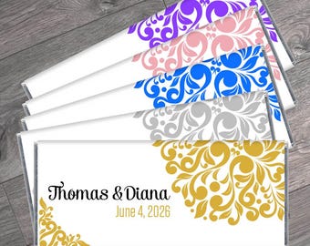 Any Color, Wedding Candy Bar Wrappers - Personalized Wedding Favors for Guests - Wedding Wrappers for Hershey's Chocolate - Set of 12