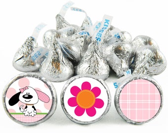Set of 108 - Pink Puppy Stickers for Hershey's Kisses. Puppy Party Favors - Puppy Birthday Kiss Labels - #IDGB209