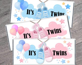 Twin Boys, Twin Girls, or Twin Boy and Girl Baby Shower Candy Bar Wrappers - Twin Shower Favors - Twin Candy Bar Wrappers