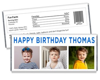 Photo Birthday Candy Bar Wrappers - Personalized Chocolate Birthday Party Favors - Personalized Candy Bar Wrappers for a Birthday, Set of 12