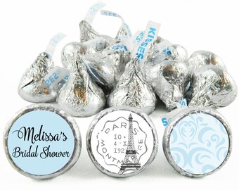 Blue, any color, Bridal Shower Labels for Hershey's Kisses. Shower Kiss Stickers - Paris Theme Bridal Shower Favors - Set of 108